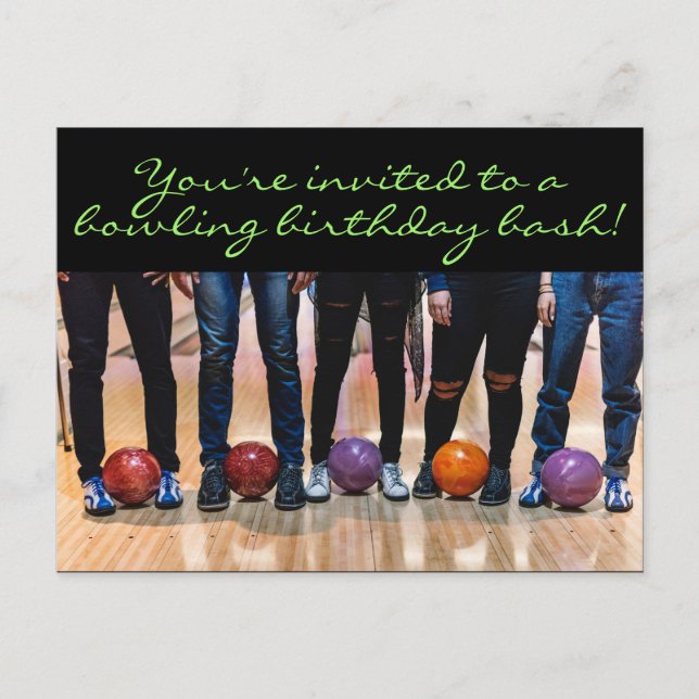 Geburtstag Bowling Party Postkarte Einladung (Vorderseite)