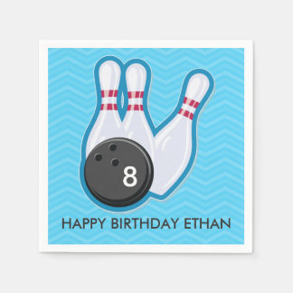 Geburtstag Bowling Party Zickzack Blue Napkin Serviette
