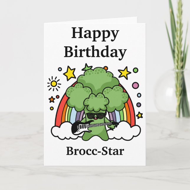 Geburtstag Broccoli Brocc, Rock Star Karte (Vorderseite)