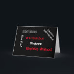 Geburtstag, Bruder, Worte in weiß und rot. Karte<br><div class="desc">Coole Redewendungen zum Geburtstag eines Bruders auf schwarzem Hintergrund.</div>