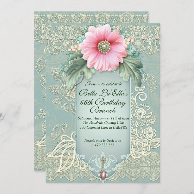 Geburtstag Brunch Mütter Tag Mittagessen Einladung (Vorne/Hinten)