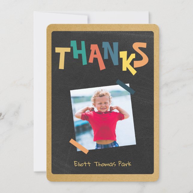 Geburtstag Cartoon Dank Chalkboard Foto Dankeskarte (Vorderseite)
