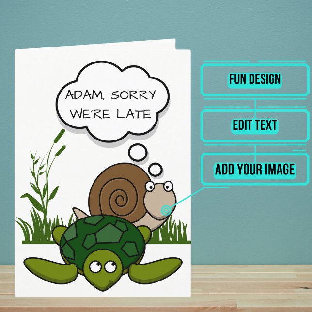 Geburtstag: Cartoon Schnecke und Schildkröte Karte (This adorable belated sentimental card features a cartoon turtle and snail.)