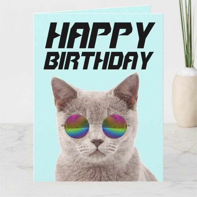 GEBURTSTAG COOLE KATZE MIT GROSSEN SCHNELLENKARTEN KARTE (Vorderseite)