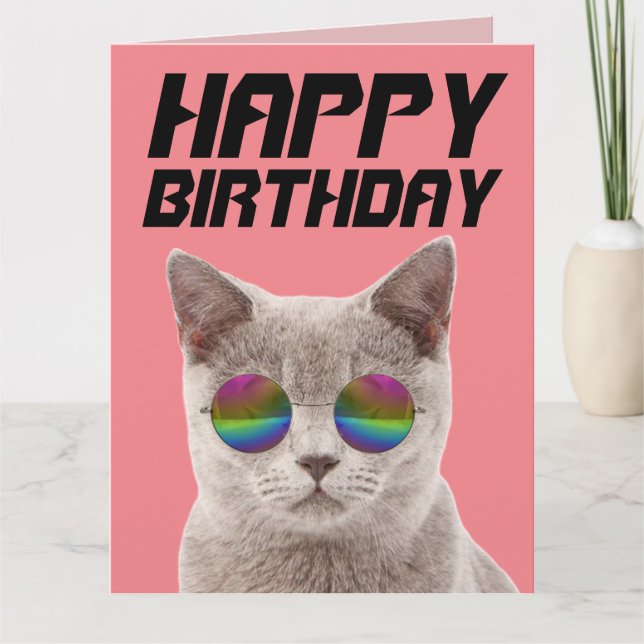 GEBURTSTAG COOLE KATZE MIT GROSSEN SCHNELLENKARTEN KARTE (Vorderseite)