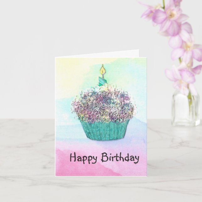 Geburtstag Cupcake Card & Candle Karte (Orchidee)