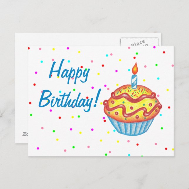 Geburtstag Cupcake Postkarte (Vorne/Hinten)