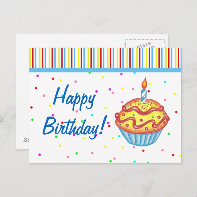 Geburtstag Cupcake Postkarte (Vorne/Hinten)