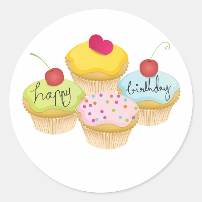 Geburtstag Cupcake Stickers (Vorderseite)