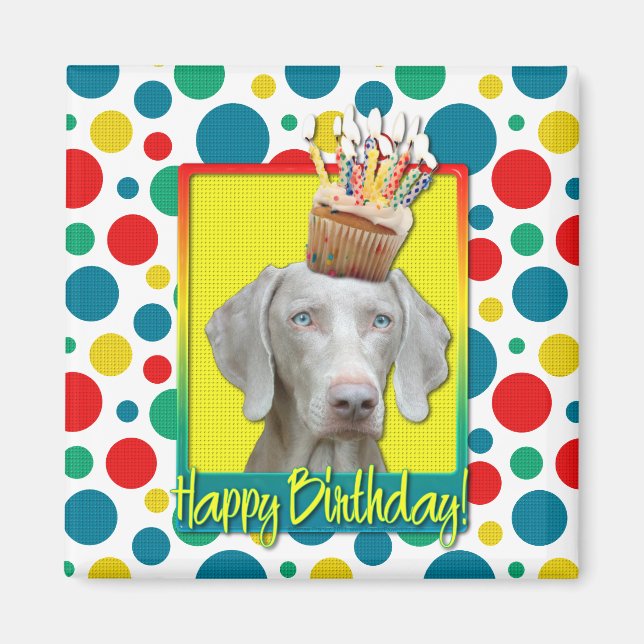 Geburtstag Cupcake - Weimaraner Magnet (Vorne)