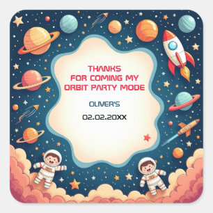 Geburtstag Danke, Space Boy Astronaut Card Quadratischer Aufkleber