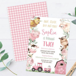Geburtstag der Girl Farm Tiere einladen pink Einladung