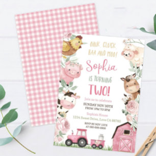 Geburtstag der Girl Farm Tiere einladen pink Einladung