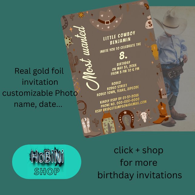 Geburtstag der meisten gewollt Texas Cowboy Folieneinladung (most wanted little texas cowboy birthday foil invitation)
