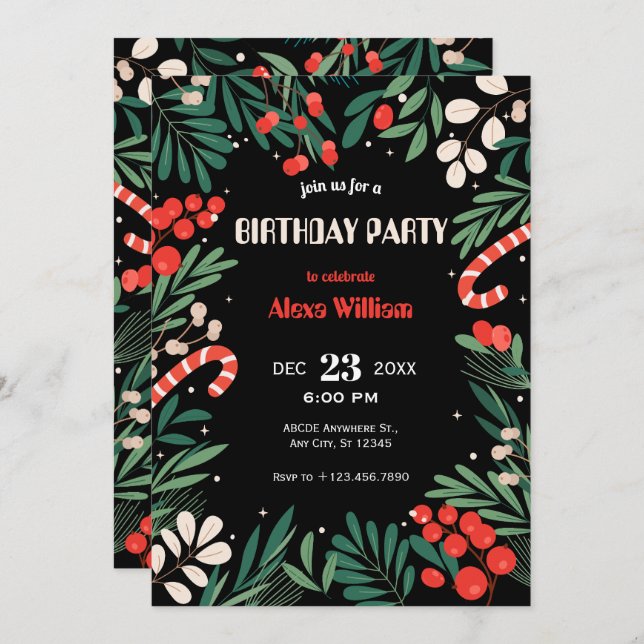 Geburtstag der Schwarzen Blüte Einladung (Vorne/Hinten)