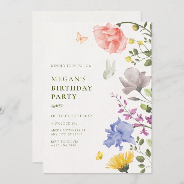 Geburtstag des ästhetischen Blumengartens Einladung (Vorne/Hinten)