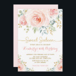 Geburtstag des Bonbon-16 erröten Gold Blumen16. Einladung<br><div class="desc">Dieser weibliche Ausrüstungsbeschreibungen herrliche Watercolor erröten rosa Rosen mit Goldblattakzenten</div>