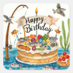 Geburtstag des Fischfangs zum Thema Spaß Quadratischer Aufkleber