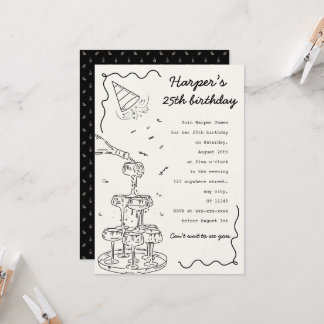 Geburtstag des handgezeichnet Champagnerturms Einladung