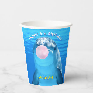 Geburtstag des Kindes Süßer Delfin bläst Seifenbla Pappbecher