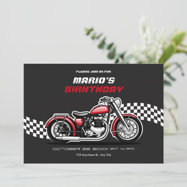 Geburtstag des klassischen Motorrades Einladung (Stehend Vorderseite)