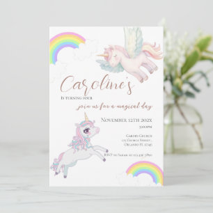 Geburtstag des Mädchens, mit Pony und Regenbogen Einladung
