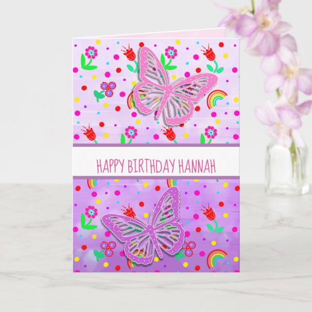 Geburtstag des personalisierten Butterfly Girl's H Karte (Orchidee)
