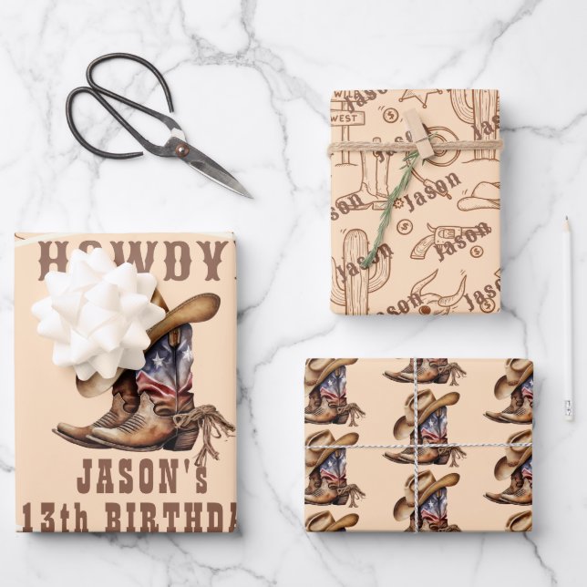 Geburtstag des wilden Westcowboy Geschenkpapier Set (Vorderseite)