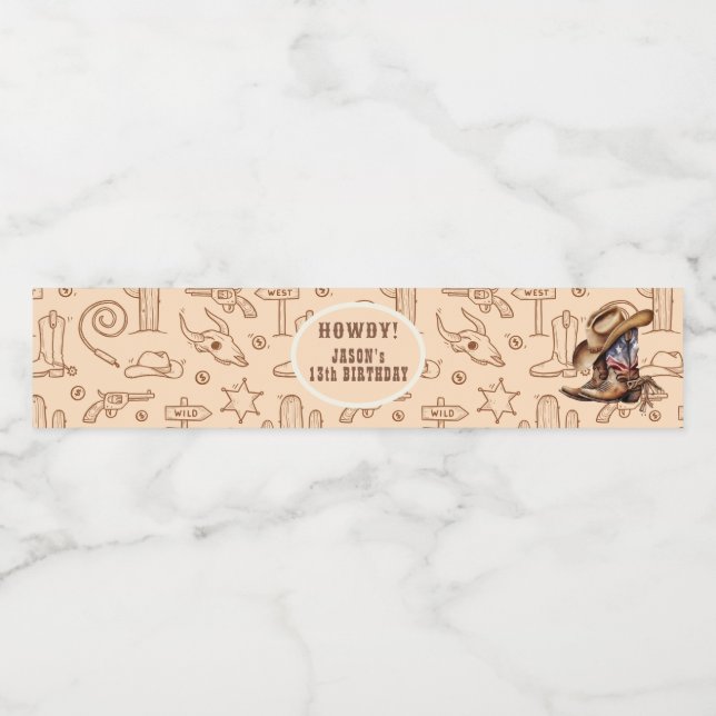 Geburtstag des wilden Westcowboy Wasserflaschenetikett (Einzelnes Label)