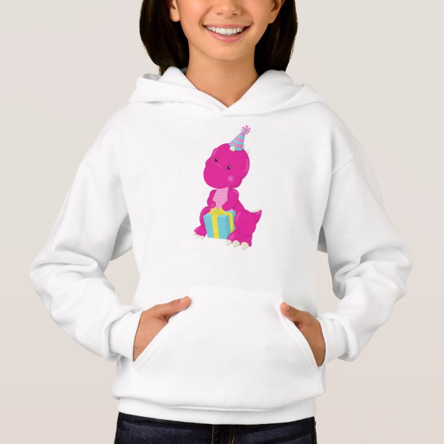 Geburtstag Dinosaurier, Rosa Dinosaurier, Party Ha Hoodie (Vorderseite)