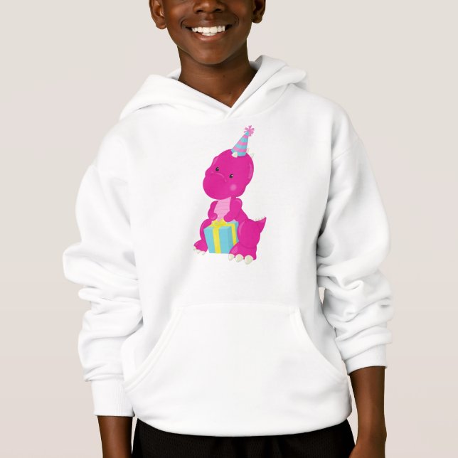Geburtstag Dinosaurier, Rosa Dinosaurier, Party Ha Hoodie (Vorderseite)