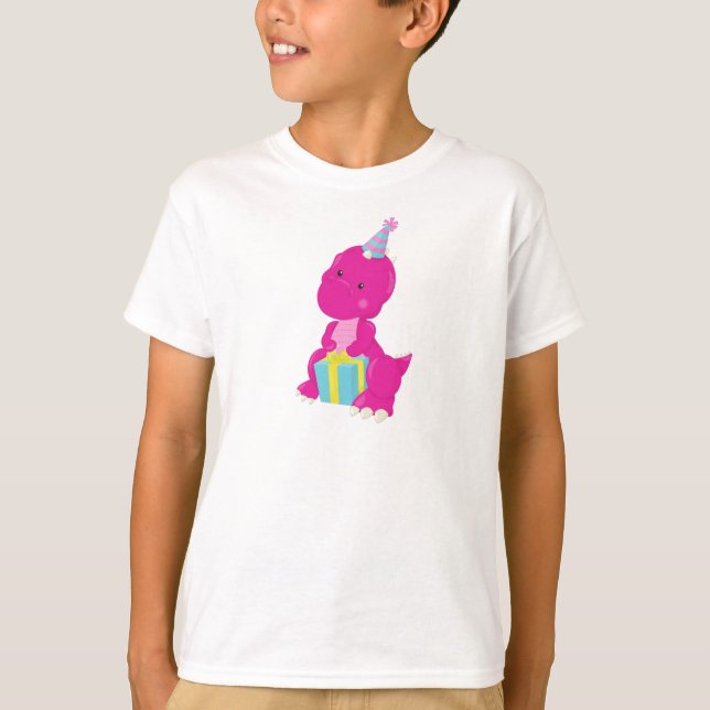 Geburtstag Dinosaurier, Rosa Dinosaurier, Party Ha T-Shirt (Vorderseite)