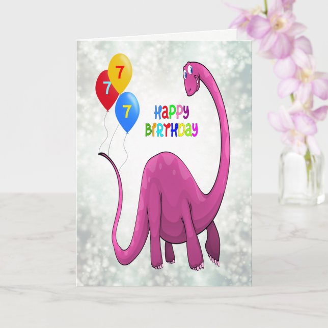 Geburtstag Dinosaurier und Ballons Karte (Orchidee)