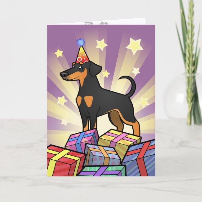 Geburtstag Doberman Pinscher (Diskettenohren) Karte (Vorderseite)