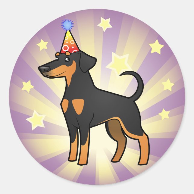 Geburtstag Doberman Pinscher (Diskettenohren) Runder Aufkleber (Vorderseite)