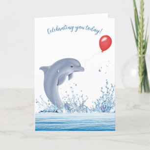 Geburtstag Dolphin mit Ballon im Wasser Karte