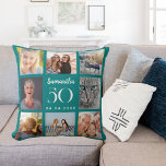 Geburtstag einer Teal-Kollektion Kissen<br><div class="desc">Ein einzigartiges Geschenk für einen 21. Geburtstag,  das ihr Leben mit einer Collage von 8 Ihrer eigenen Fotos,  Bilder feiert. Personalisieren und geben Sie ihren Namen,  Alter und Datum ein. Eine Teal-Hintergrundfarbe,  weißer Text. Der Name ist mit einem modernen handgeschriebenen Stilskript geschrieben.</div>