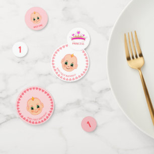 Geburtstag eines Baby Mädchens auf rosa und weiß Konfetti