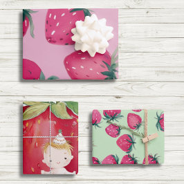 Geburtstag eines Babys Erdbeere wickeln Erdbeeren Geschenkpapier Set