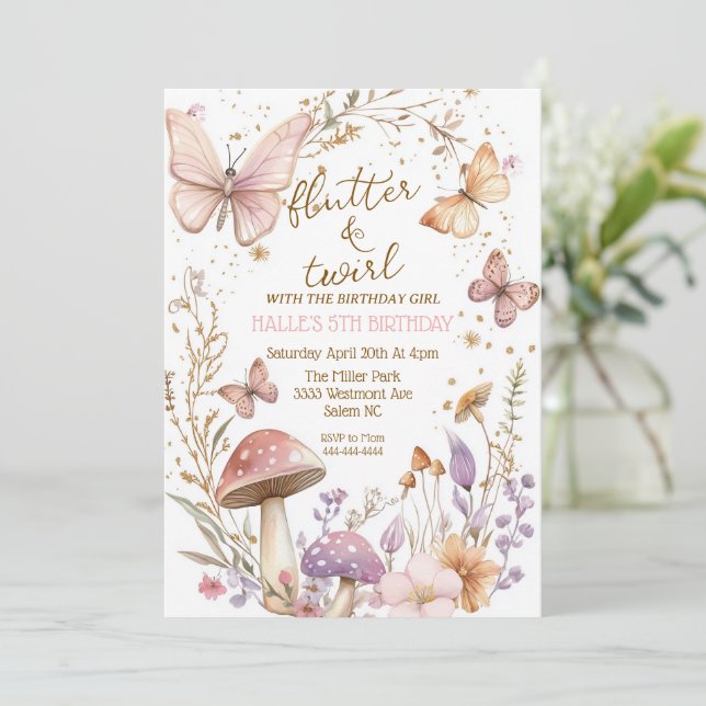 Geburtstag eines Fairy-Schmetterling, während Part Einladung (Stehend Vorderseite)