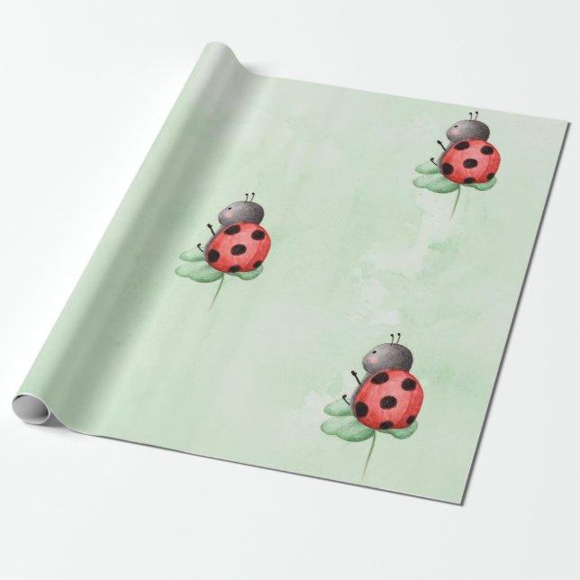 Geburtstag eines Ladybugs auf einer Wiese, Aquarel Geschenkpapier (Ungerollt)