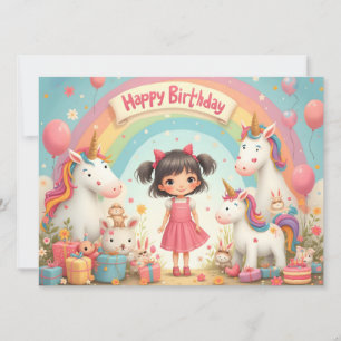 Geburtstag eines Mädchens mit Unicorns & Rainbow