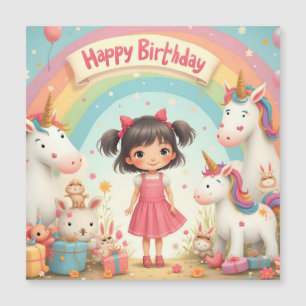 Geburtstag eines Mädchens mit Unicorns & Rainbow Magnetkarte