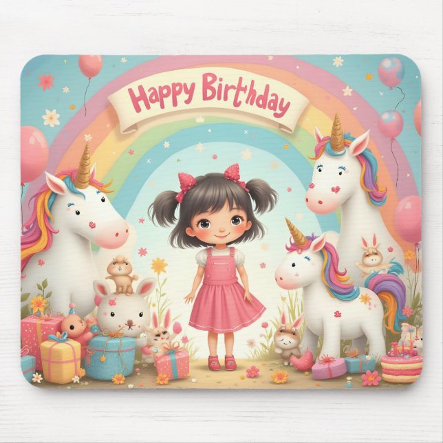 Geburtstag eines Mädchens mit Unicorns & Rainbow Mousepad (Vorne)
