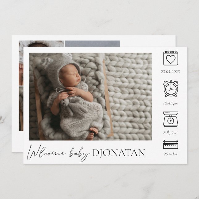 Geburtstag eines Neugeborenen Ankündigung Foto Col (Vorne/Hinten)