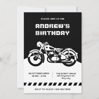 Geburtstag eines Schwarz-Weiß-Motorrads Einladung