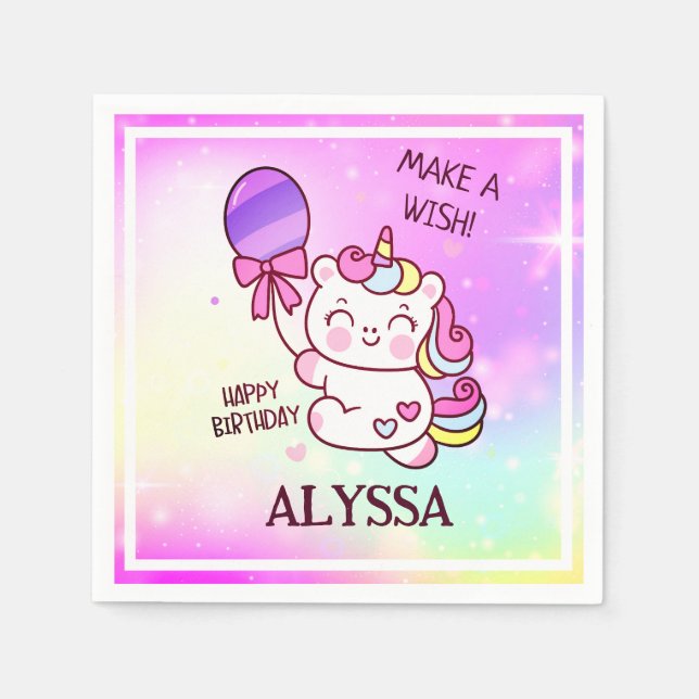Geburtstag Einhorn! Kinderwunsch zum Geburtstag Serviette (Vorderseite)
