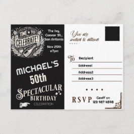 Geburtstag Einladung schwarz-weiß Vintag Postkarte