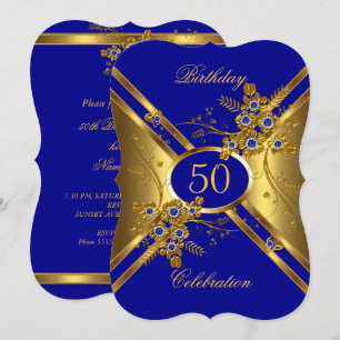 Geburtstag Elegant Gold Königlich Blau Floral Einladung