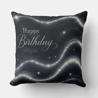 Geburtstag Elegant Schwarz Silber Diamant Wellen Kissen